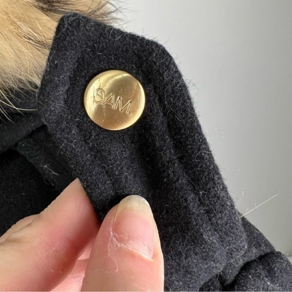 SAM Parka Womens size small Black Campus Jacket Wool Blend Hooded Fur Collar - Picture 6 of 15